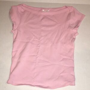 Zara Pink Ribbed Boat Neck Short Sleeve Top | Size L